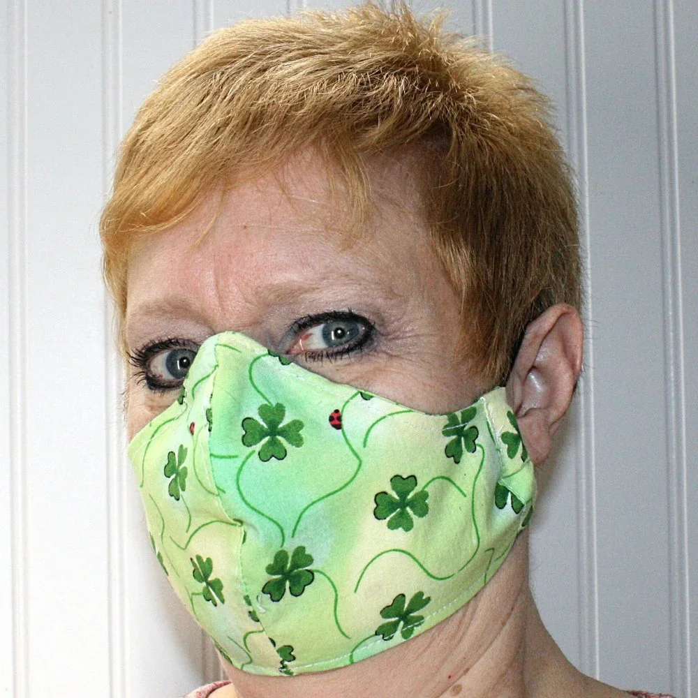 HAND CRAFTED Face Mask Tie Dye Shamrock Adult Cloth Fabric Print - Shield Style